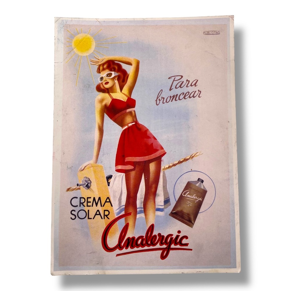 Vintage Analergi Crema Solar Sun Cream Post Card Pretty Girls French Advertising